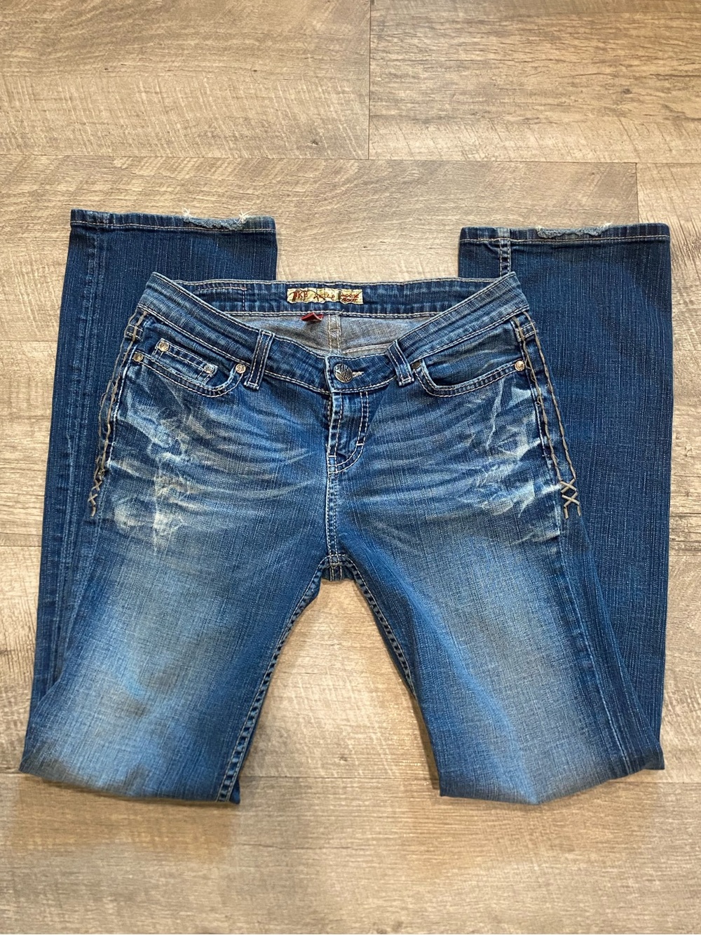 Women’s Blue Distressed Bootcut Jeans - BKE